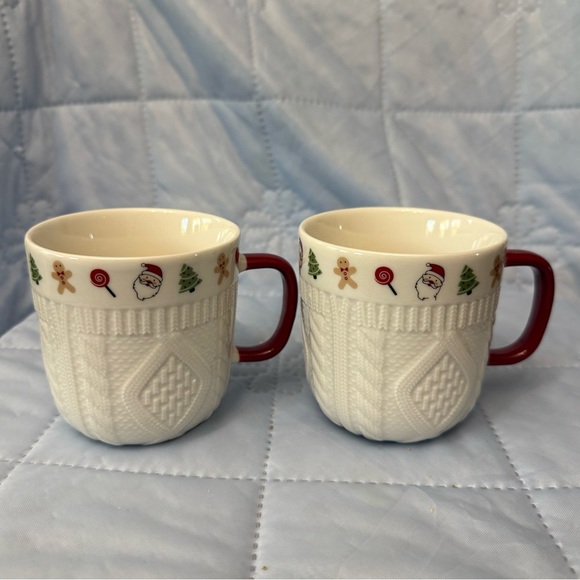 WeyMax Other - 4/Festive Christmas Sweater Red Embossed Ceramic Mugs Red Handle